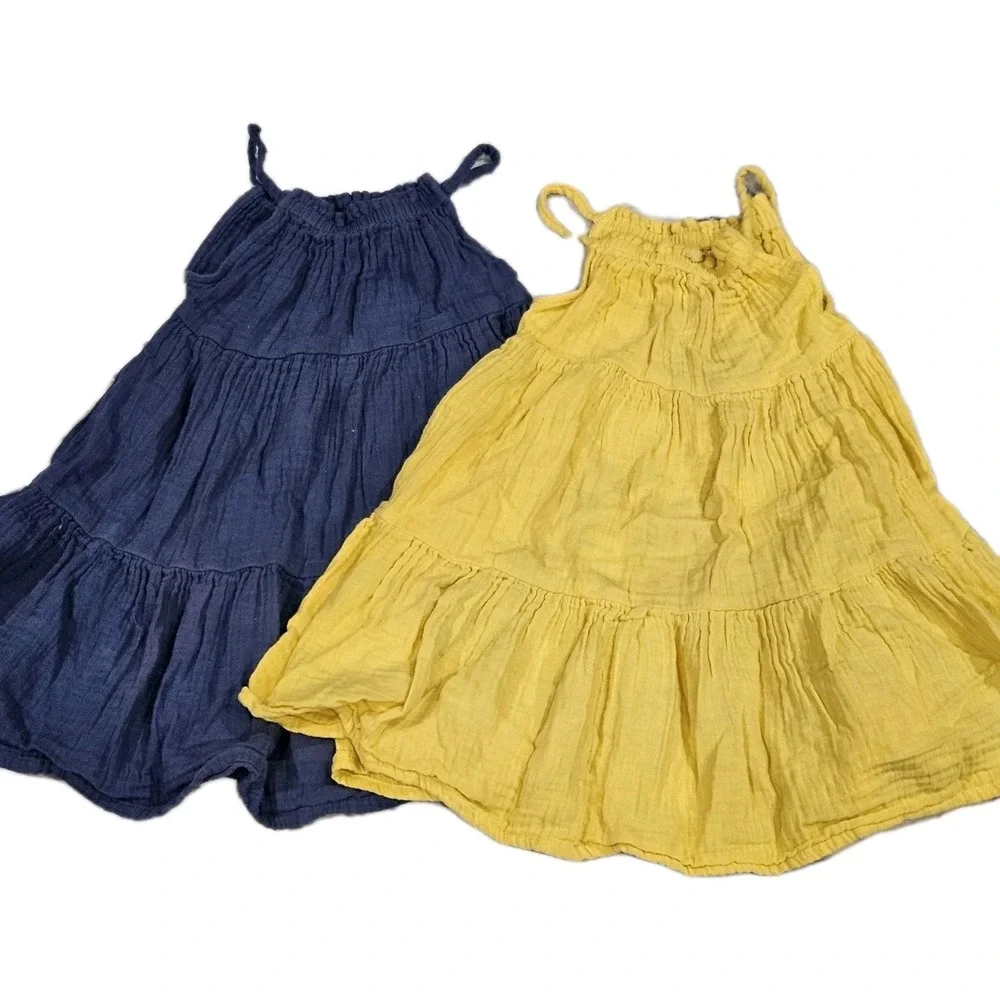 Old Navy Toddler Girls Tiered Tank Dresses‎ Set Of 2: Yellow & Blue Size 4t READ